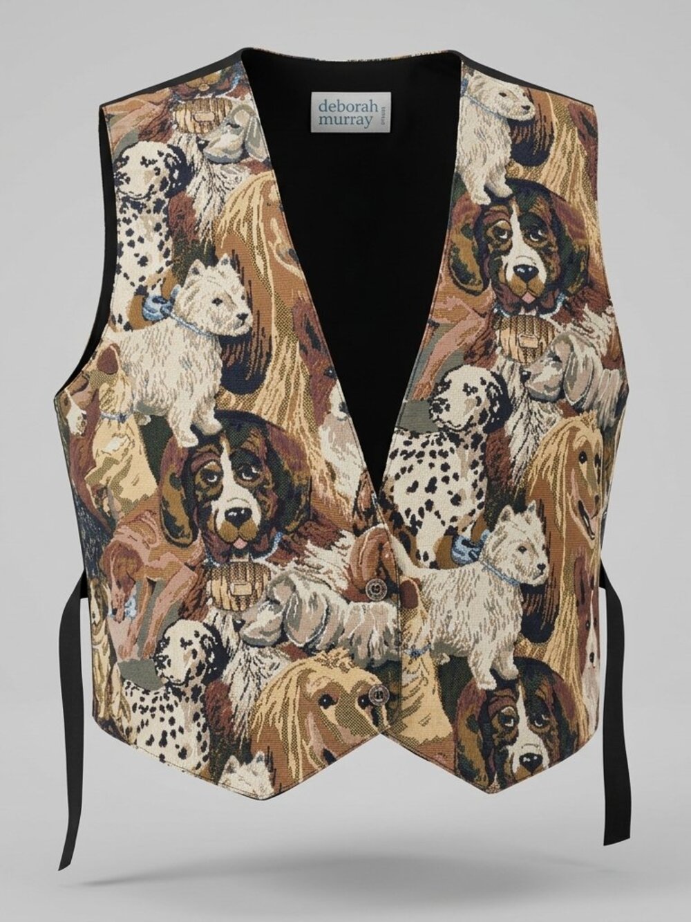 Vintage 90s Deborah Murray Dog Breed Tapestry Waistcoat Vest
